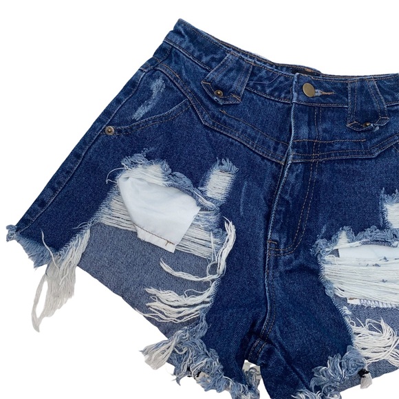 NUDE High Waist Distressed Cheeky Shorts, Size Small - Picture 2 of 11